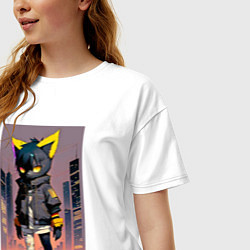 Футболка оверсайз женская Уличный котёнок хулиган - нейроарт, цвет: белый — фото 2