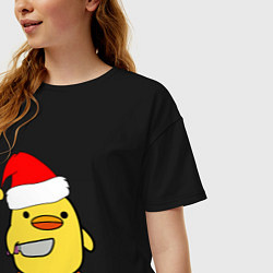 Футболка оверсайз женская Новогодняя утка с ножом, цвет: черный — фото 2