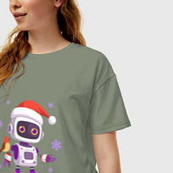 Футболка оверсайз женская Робот и снежинки, цвет: авокадо — фото 2