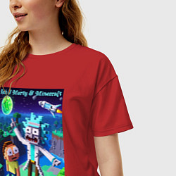 Футболка оверсайз женская Рик и Морти и Майнкрафт - коллаба, цвет: красный — фото 2