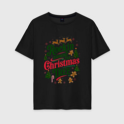 Футболка оверсайз женская Новогодняя атмосфера rockin around the christmas t, цвет: черный