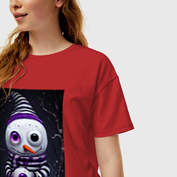 Футболка оверсайз женская Полосатый снеговик, цвет: красный — фото 2