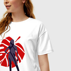 Футболка оверсайз женская Девушка на фоне монстеры, цвет: белый — фото 2