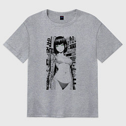 Футболка оверсайз женская Зеленоглазая девушка с татуировками, цвет: меланж