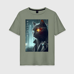 Женская футболка оверсайз Black cat - cyberpunk