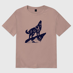 Футболка оверсайз женская Космический волк, цвет: пыльно-розовый