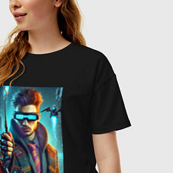 Футболка оверсайз женская Повзрослевший Гарри Поттер - нейроарт, цвет: черный — фото 2