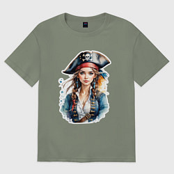 Футболка оверсайз женская Девушка пиратка, цвет: авокадо