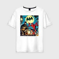 Футболка оверсайз женская Batman with Spider-man - ai art fantasy, цвет: белый