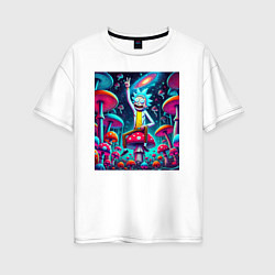 Футболка оверсайз женская Рик Санчес показывает жест победы, цвет: белый