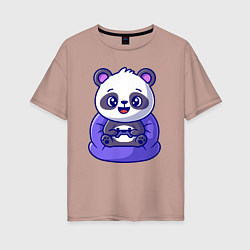 Футболка оверсайз женская Панда игроман, цвет: пыльно-розовый