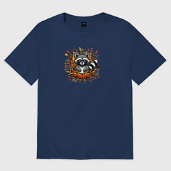 Футболка оверсайз женская Забавный енот в брызгах краски, цвет: тёмно-синий