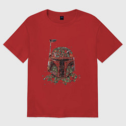 Футболка оверсайз женская Мандалорский шлем мазайка, цвет: красный