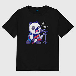 Футболка оверсайз женская Панда рокер, цвет: черный