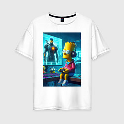 Футболка оверсайз женская Bart Simpson is an avid gamer, цвет: белый