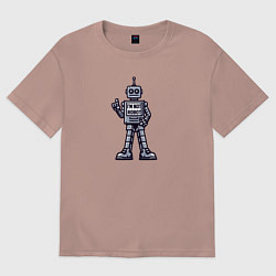Футболка оверсайз женская Винтажный серый робот, цвет: пыльно-розовый