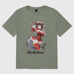 Футболка оверсайз женская Акулье рождество, цвет: авокадо
