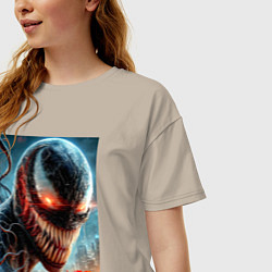 Футболка оверсайз женская Ужасный Веном - неоновое свечение, цвет: миндальный — фото 2