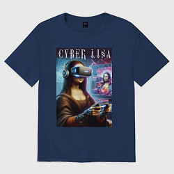 Футболка оверсайз женская Mona Lisa on a virtual helmet, цвет: тёмно-синий