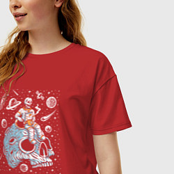 Футболка оверсайз женская Скелет в космосе, цвет: красный — фото 2