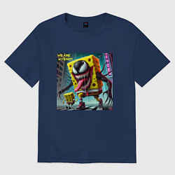 Футболка оверсайз женская Sponge Bob and Venom - collaboration, цвет: тёмно-синий