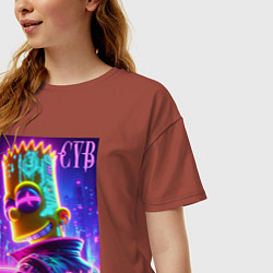 Футболка оверсайз женская Cyber Bart - neon glow, цвет: кирпичный — фото 2