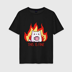 Футболка оверсайз женская Cat - this is fine, цвет: черный