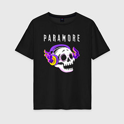Футболка оверсайз женская Paramore - неоновый череп, цвет: черный