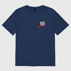 Футболка оверсайз женская Милый серый котик в шарфике для пары, цвет: тёмно-синий