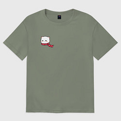 Футболка оверсайз женская Милый белый котик в шарфике для пары, цвет: авокадо