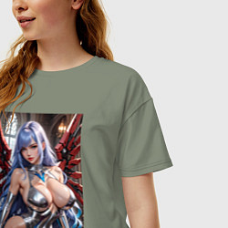 Футболка оверсайз женская Девушка с кибернетическими крыльями, цвет: авокадо — фото 2