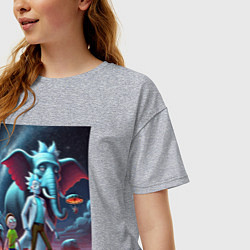 Футболка оверсайз женская Слон похожий на Рика Санчеса - прикол, цвет: меланж — фото 2