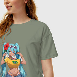 Футболка оверсайз женская Miku Hatsune с цветком, цвет: авокадо — фото 2