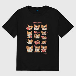 Футболка оверсайз женская Милая собачка с сердечками, цвет: черный