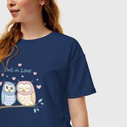 Футболка оверсайз женская Влюбленные совушки, цвет: тёмно-синий — фото 2