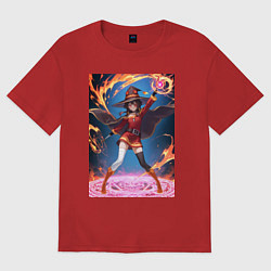 Женская футболка оверсайз Мегумин колдует взрывную магию