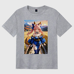 Футболка оверсайз женская Лиса посреди живописного поля, цвет: меланж