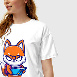 Футболка оверсайз женская Лисичка с книгой, цвет: белый — фото 2