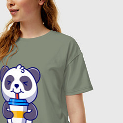 Футболка оверсайз женская Панда наслаждается напитком, цвет: авокадо — фото 2