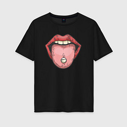 Футболка оверсайз женская Lips pill, цвет: черный