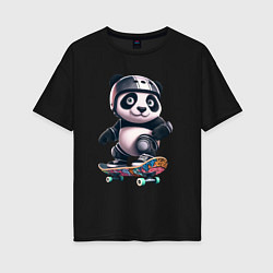 Футболка оверсайз женская Cool panda on a skateboard - extreme, цвет: черный