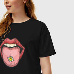 Футболка оверсайз женская Smiling lips, цвет: черный — фото 2