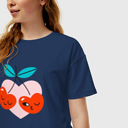 Футболка оверсайз женская Влюблённые вишни, цвет: тёмно-синий — фото 2