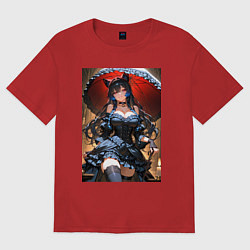 Женская футболка оверсайз Девушка-кошка под ажурным зонтом