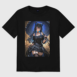 Женская футболка оверсайз Девушка-кошка под ажурным зонтом