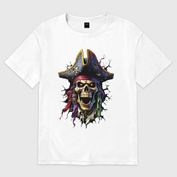 Футболка оверсайз женская Пиратский череп, цвет: белый
