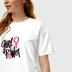 Футболка оверсайз женская Girl power black and pink, цвет: белый — фото 2