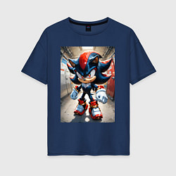 Женская футболка оверсайз Ежик Шедоу стоит в коридоре