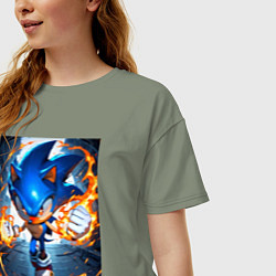 Футболка оверсайз женская Соник огненные кулаки, цвет: авокадо — фото 2