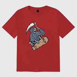 Футболка оверсайз женская Смерть на скейте, цвет: красный